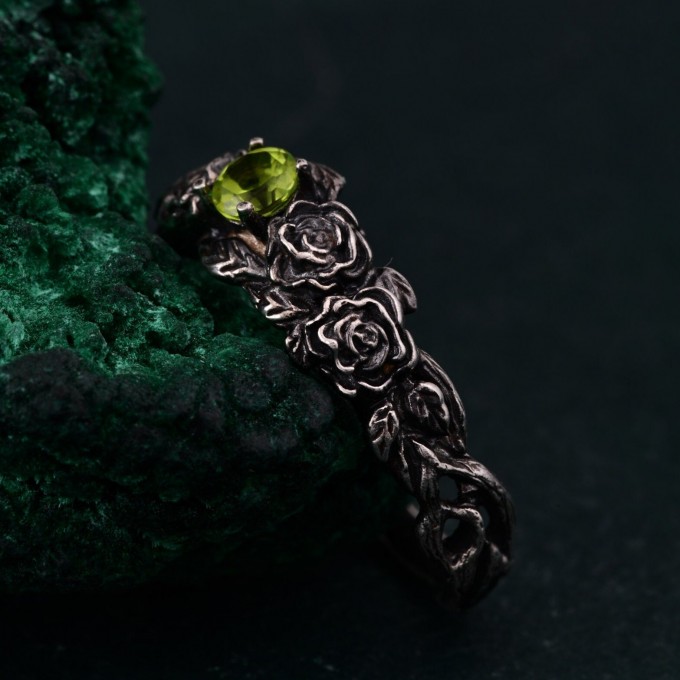 Peridot Blossom Silver Ring