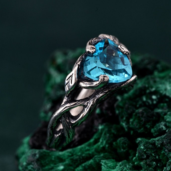Romantic Topaz Engagement Ring: Unique Celtic Knot and Branch Design
