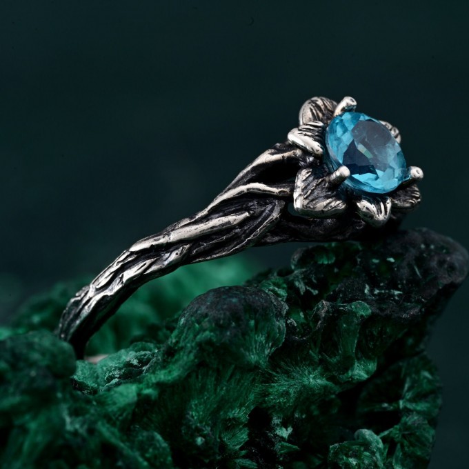 Unique Topaz Blossom Twig Ring – Enchanted Forest Design, Woodland Whispers Ring, Whimsical Vine Ring