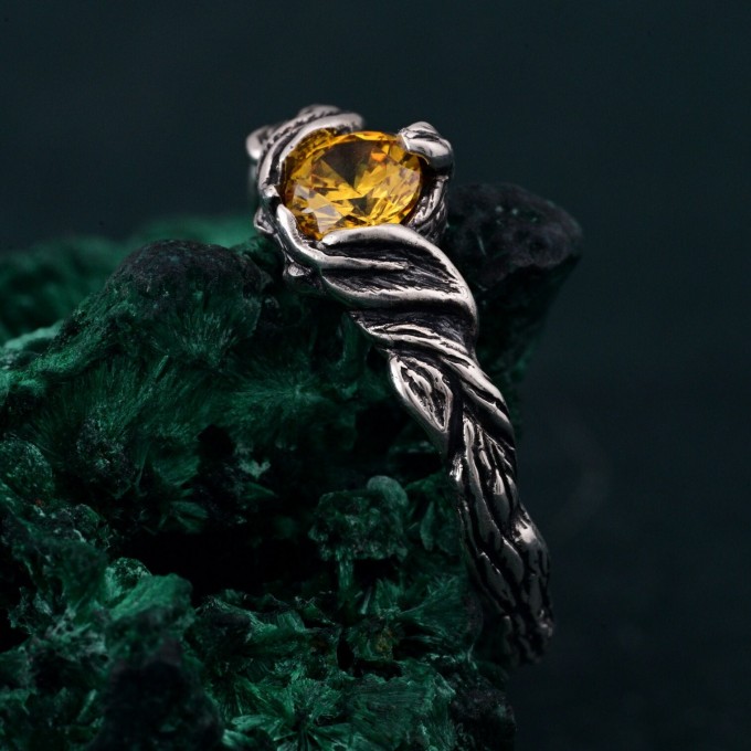 Unique Twig Leaf Norse Engagement Ring – Rustic Twig Design for Promise, Sterling Silver Fantasy Wedding Ring
