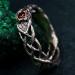 Celtic Pattern Garnet Wedding Band - Wide Vintage Style Tree Bark Design for Couples