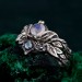 Silver Moonstone Ring Set: Nature-Inspired Leaf and Vine Design Bohemian Wedding Band