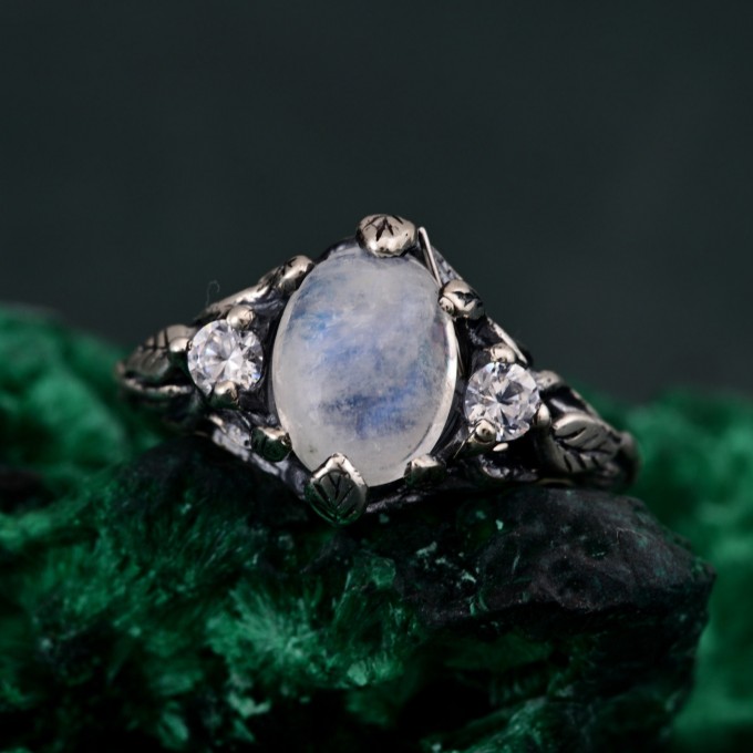 Silver Fairy Engagement Ring: Ethereal Forest Design with Tree Bark Band