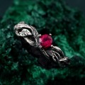 Delicate Twig Engagement Ring with Ruby – Leafy Branch Twisted Wedding Band
