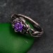 Amethyst Dewdrop Ring - Silver Leaves Embrace with Botanical Romance Design