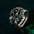 Enchanted Woodland Sterling Silver Ring Set with Nature-Inspired Leaf Design