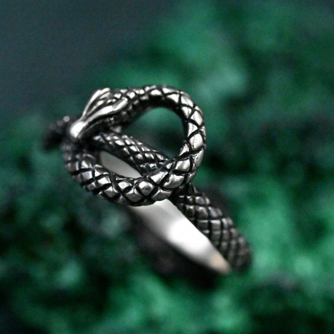 Serpent Heart Sterling Silver Ring with Intricate Detailing