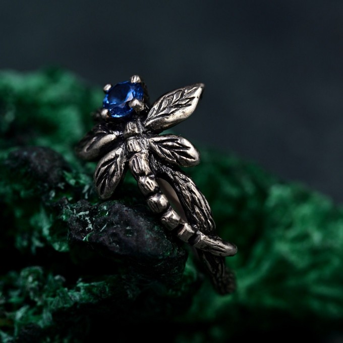 Enchanted Butterfly Silver Ring with Blue Gemstone