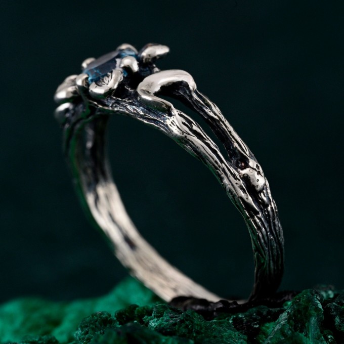 Mystic Topaz Lunar Ring - Triple Moon Goddess Silver Engagement Ring