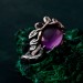 Nature's Grace: Amethyst Cabochon Leaf Ring in Sterling Silver