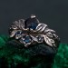 Elven Silver Ring Set with London Blue Topaz – Nature-Inspired Bridal Set, Enchanted Forest Stackable Rings, Mystical Twig Leaf Design