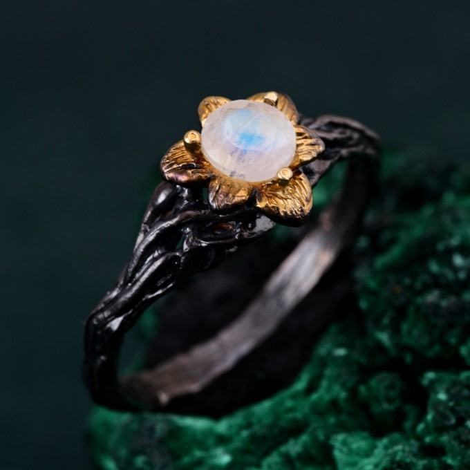 Enchanted Forest Amethyst Ring with Blossom Twig Design