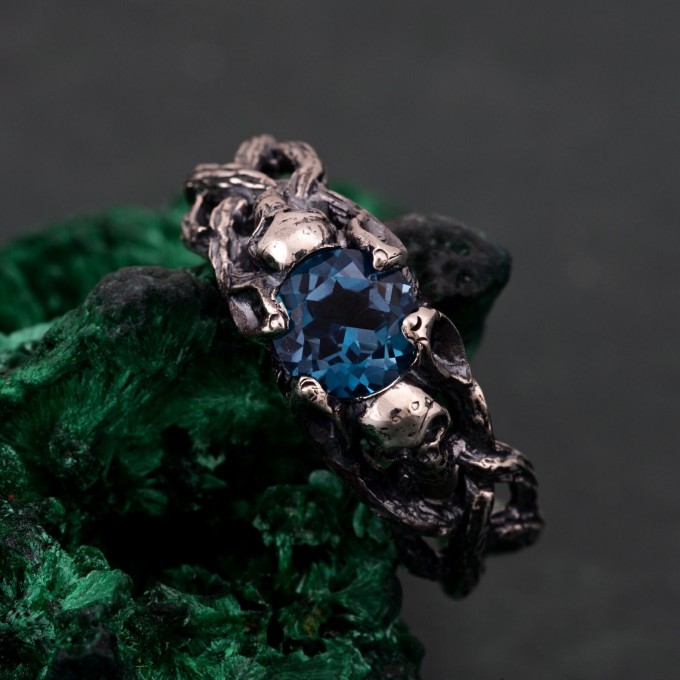 Gothic London Blue Topaz Engagement Ring - Enchanted Forest Wedding Ring