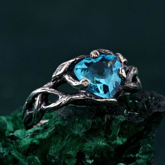 Romantic Topaz Engagement Ring: Unique Celtic Knot and Branch Design