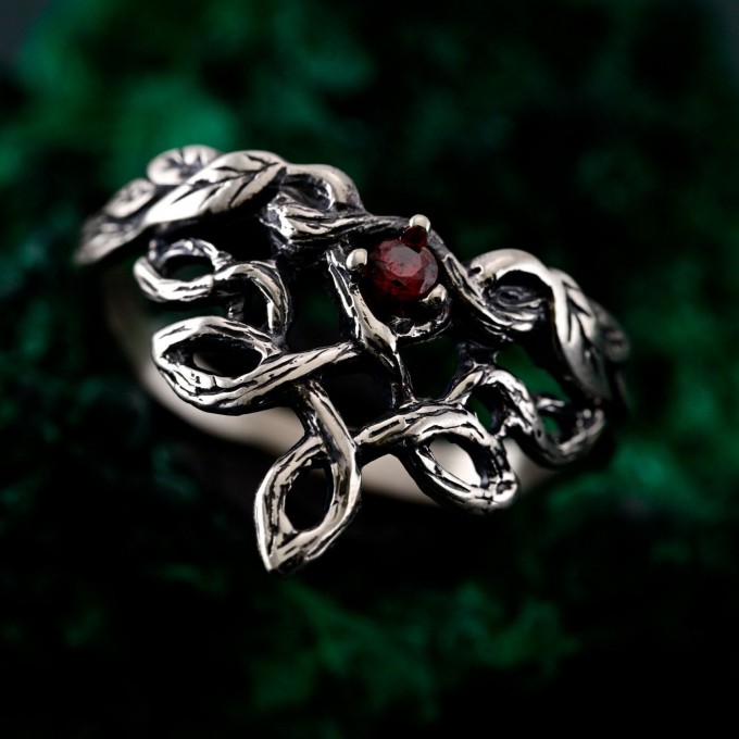 Enchanted Forest Ring - Braided Silver Band for Fantasy Engagement