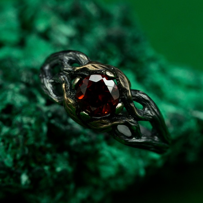 Whispers of the Woods: Gothic Garnet Ring