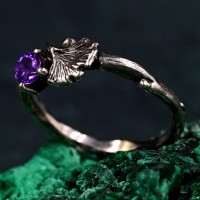 Boho Chic Silver Ring, Silver Twig and Ginkgo Biloba Leaf Engagement Ring, Woman Elvish Nature Bridal Ring