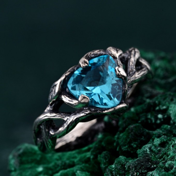 Romantic Topaz Engagement Ring: Unique Celtic Knot and Branch Design
