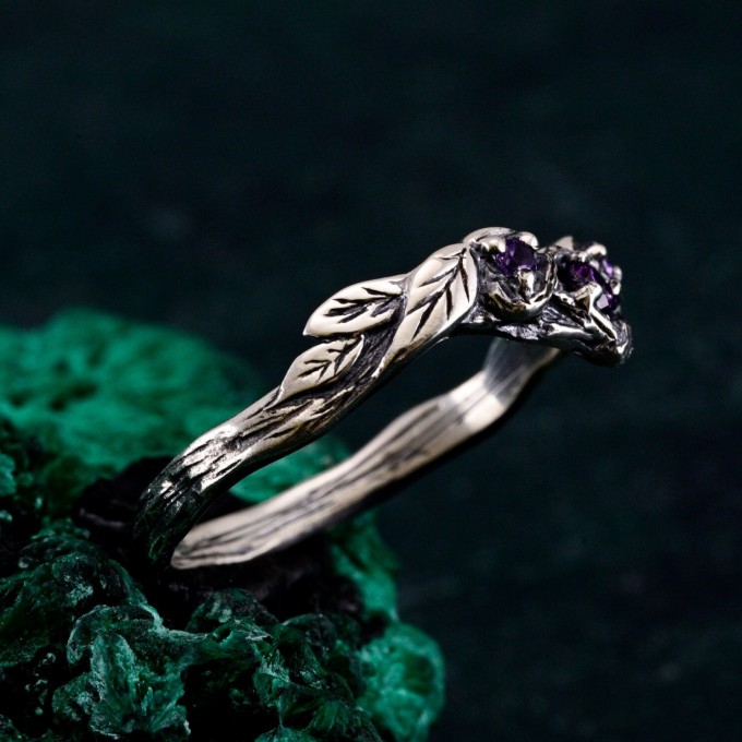 Artisan Amethyst Silver Ring - Luxurious Gold Overlay and Elegant Purple Gemstone