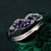 Amethyst Silver Twig Engagement Ring - Unique Dainty Leaf Design for Women