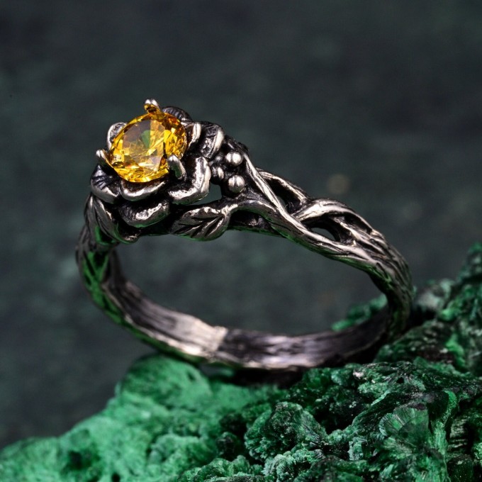 Bloom of Light: Gothic Citrine Lotus Ring