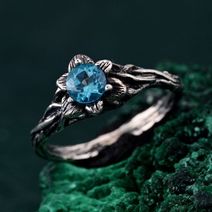 Unique Topaz Blossom Twig Ring – Enchanted Forest Design, Woodland Whispers Ring, Whimsical Vine Ring