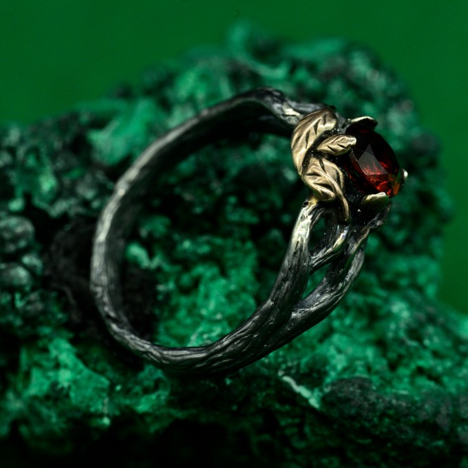 Whispers of the Woods: Gothic Garnet Ring