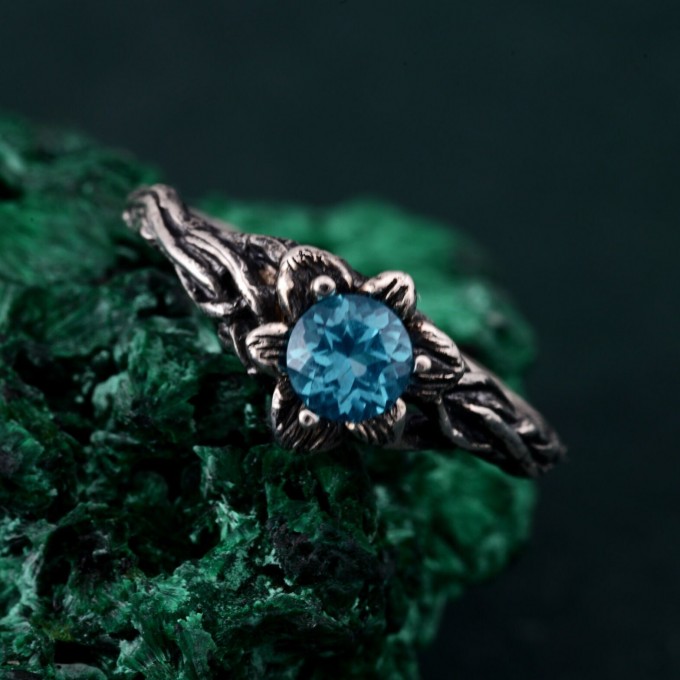 Whimsical Vine Ring – Topaz Blossom Twig Design, Enchanted Forest Topaz Ring, Unique Woodland Whispers Ring