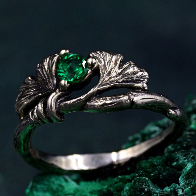 Bohemian Leaf Ring with Silver Charm - Ginkgo Leaf Design