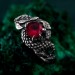 Elegant Ruby Serpent Ring – Mythical Silver Dragon Design, Unique Artisan Jewelry