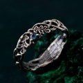 Oak Leaves Silver Dainty Topaz Engagement Ring