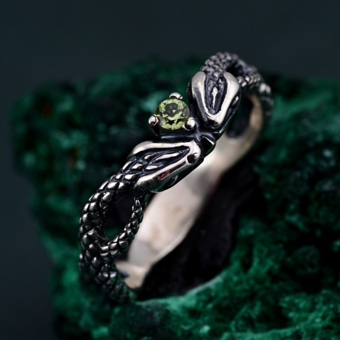 Emerald Coil: Gothic Snake Ring with Peridot