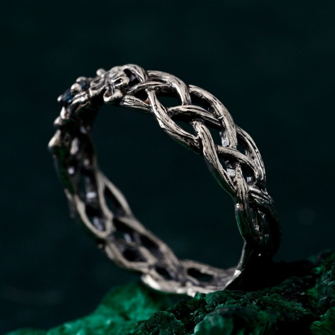 Oak Leaves Silver Dainty Topaz Engagement Ring
