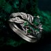 Emerald Silver Twig Ring – Forest-Inspired Leaf Design, Bohemian Green Gemstone Wedding Band, Unique Handcrafted Jewelry