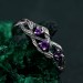 Amethyst Silver Twig Engagement Ring - Unique Dainty Leaf Design for Women