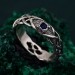 Celtic Pattern Wedding Band with Sapphire - Unique Tree Bark Texture Ring for Couples