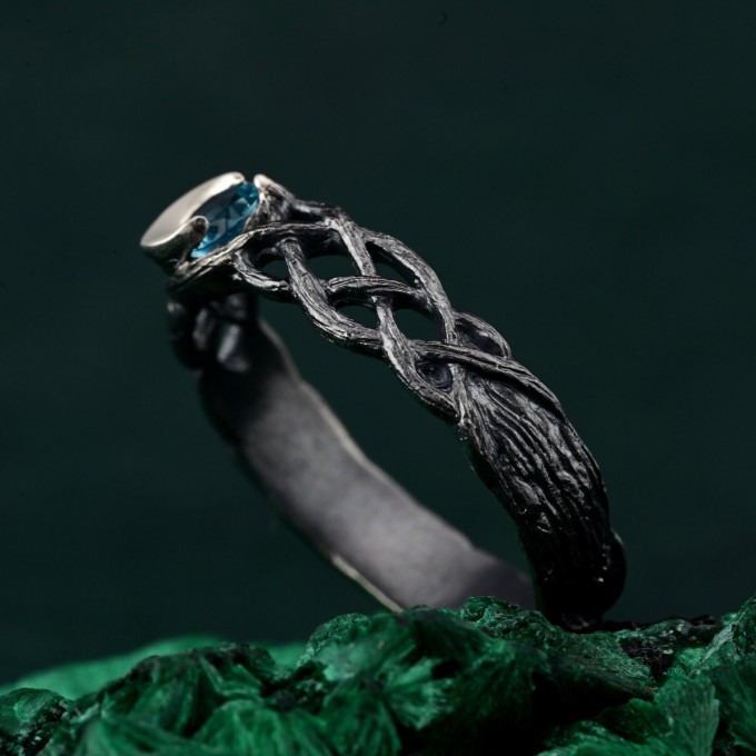Silver Moon Topaz Ring: Mystical Celestial Blue Gemstone Band