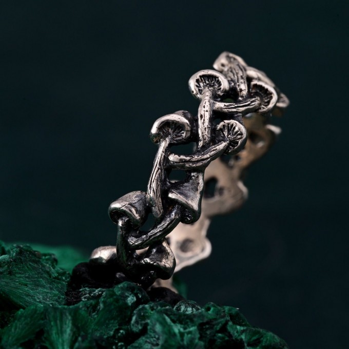 Mushroom Fantasy Ring - Nature-Inspired Silver Forest Symphony Ring