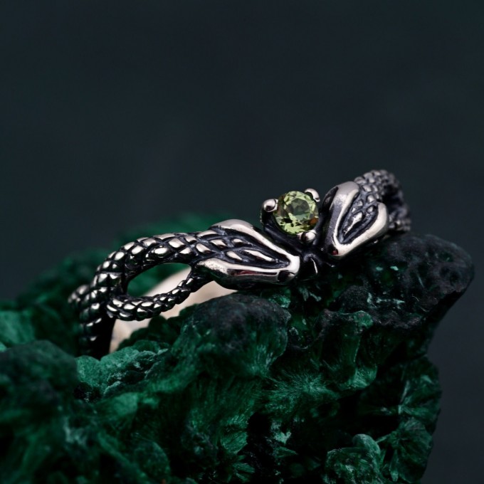 Emerald Coil: Gothic Snake Ring with Peridot