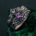 Mystical Amethyst Tree Ring - Enchanted Forest Handcrafted Leafy Silver Engagement Ring