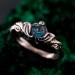 Gothic Silver Ring with Sapphire and Flowing Design