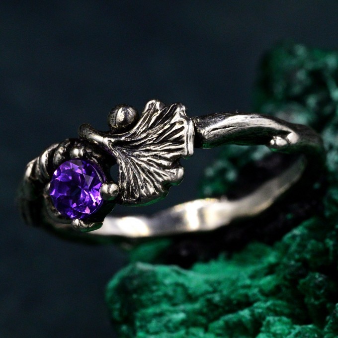 Boho Chic Silver Ring - Ginkgo Biloba Leaf Engagement Ring