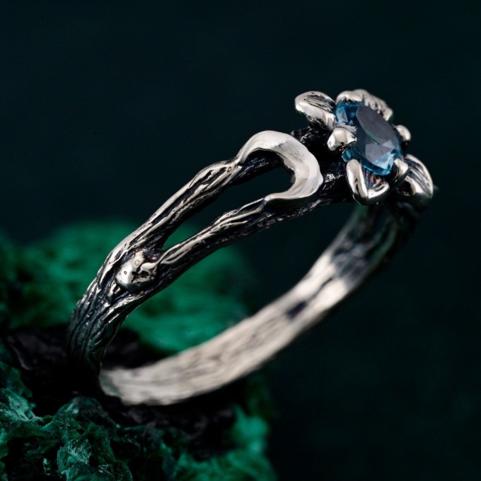Mystic Topaz Lunar Ring - Triple Moon Goddess Silver Engagement Ring