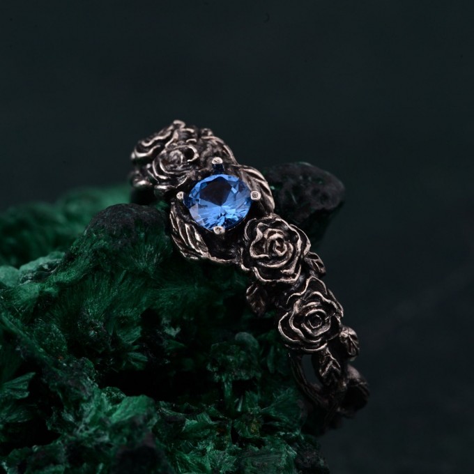 Topaz Blossom Silver Ring – Nature's Elegance Silver Ring, Floral Twig Accent Ring, Dainty Branch Delight Ring, Flower on Silver Twig Ring