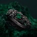 Emerald Blossom Silver Elegance – Dainty Floral Twig Accent Ring, Nature's Elegant Silver Bloom with Flower on Silver Twig