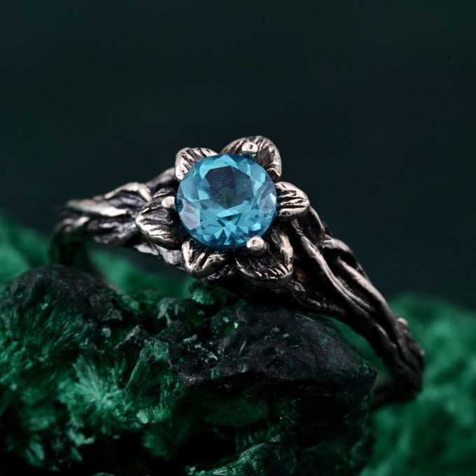 Whimsical Vine Ring – Topaz Blossom Twig Design, Enchanted Forest Topaz Ring, Unique Woodland Whispers Ring
