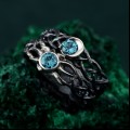 Mystical Elven Ring Set - Sun and Moon Design with Dark Silver Vine Bands
