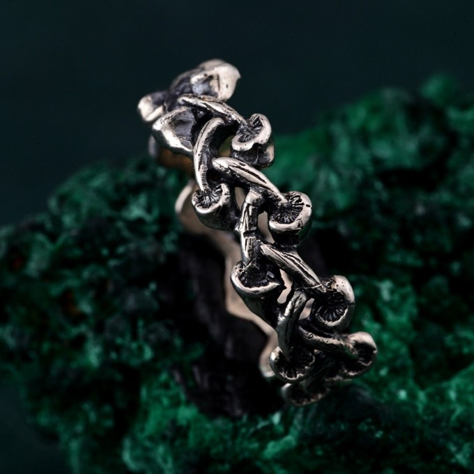 Silver Mushroom Ring: Nature-Inspired Forest Symphony Fantasy Ring