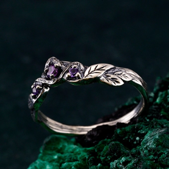 Artisan Amethyst Silver Ring - Luxurious Gold Overlay and Elegant Purple Gemstone