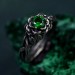 Emerald Lotus Ring – Sterling Silver Twisted Twig Design, Floral Promise Ring, Enchanted Forest Engagement Jewelry for Her
